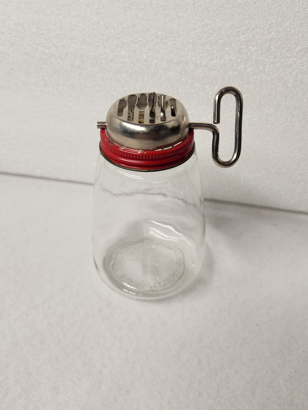 Vintage 50s Federal Tool Corp Glass Nut Chopper Grinder Red Lid Turn Key Kitchen